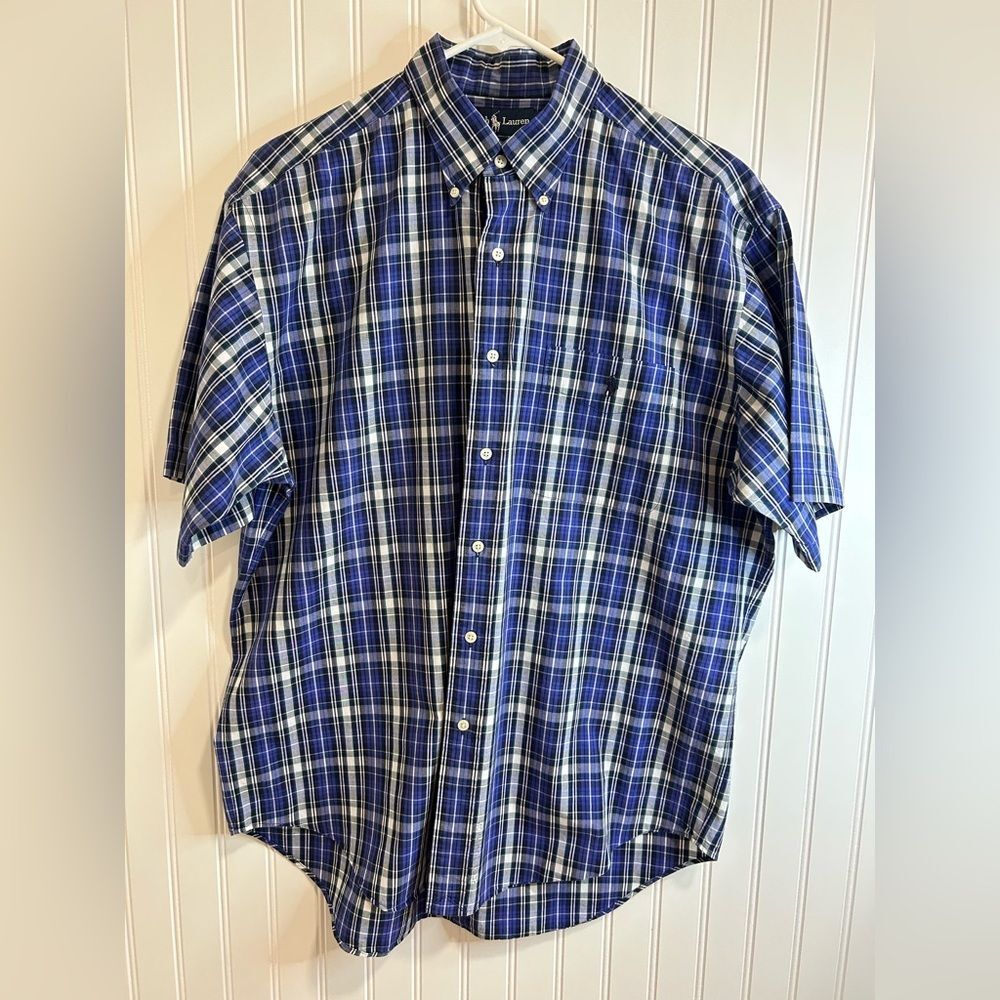 Ralph Lauren Men's Blue and White Plaid Shirt